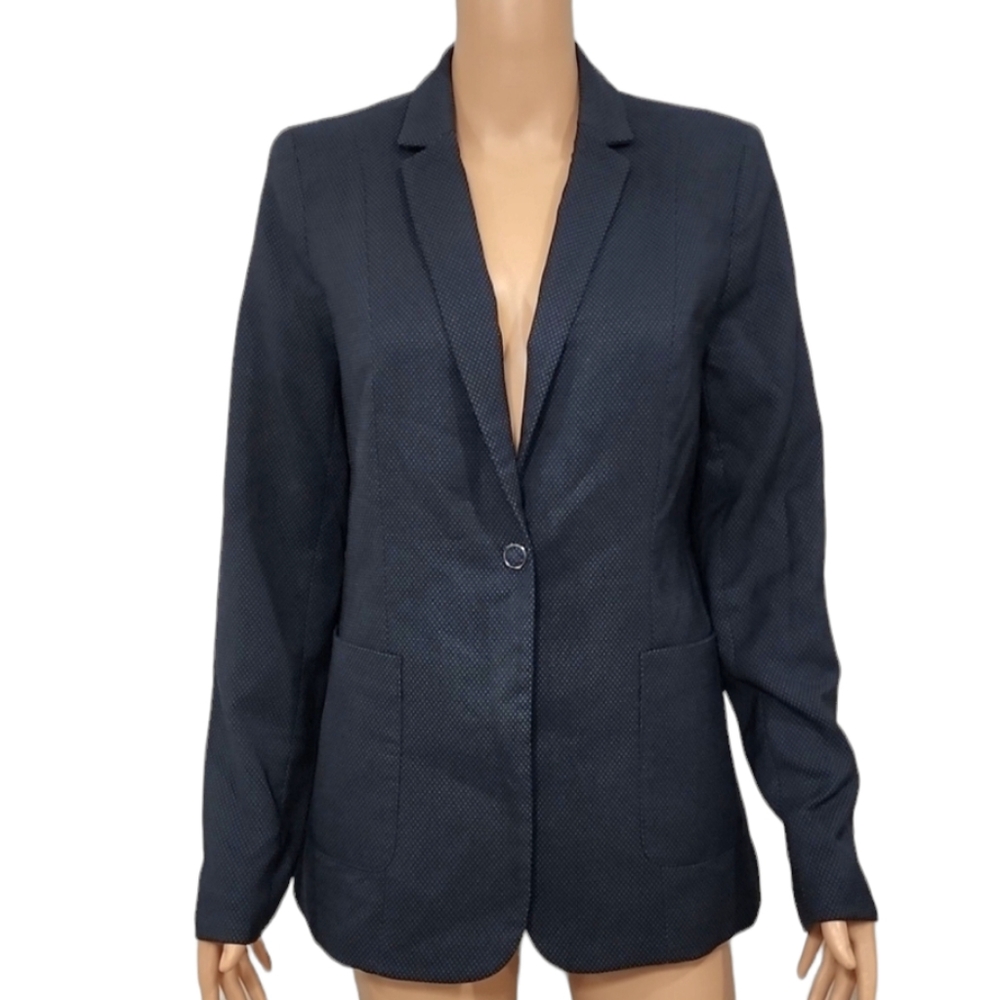 T Tahari Navy blue polka dot women's blazer Jacket‎ with 1 button Size 8